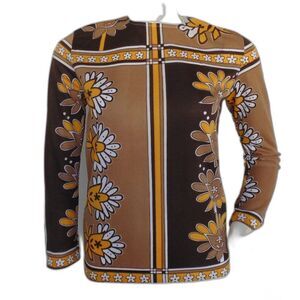 HELEN SUE Tunic/Top, S, Poly, Brown/yellow, Color Block, Long sleeve, Back zip
